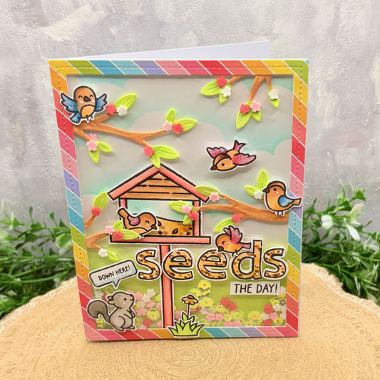 Seeds the Day Bird Feeder Handmade Card-1