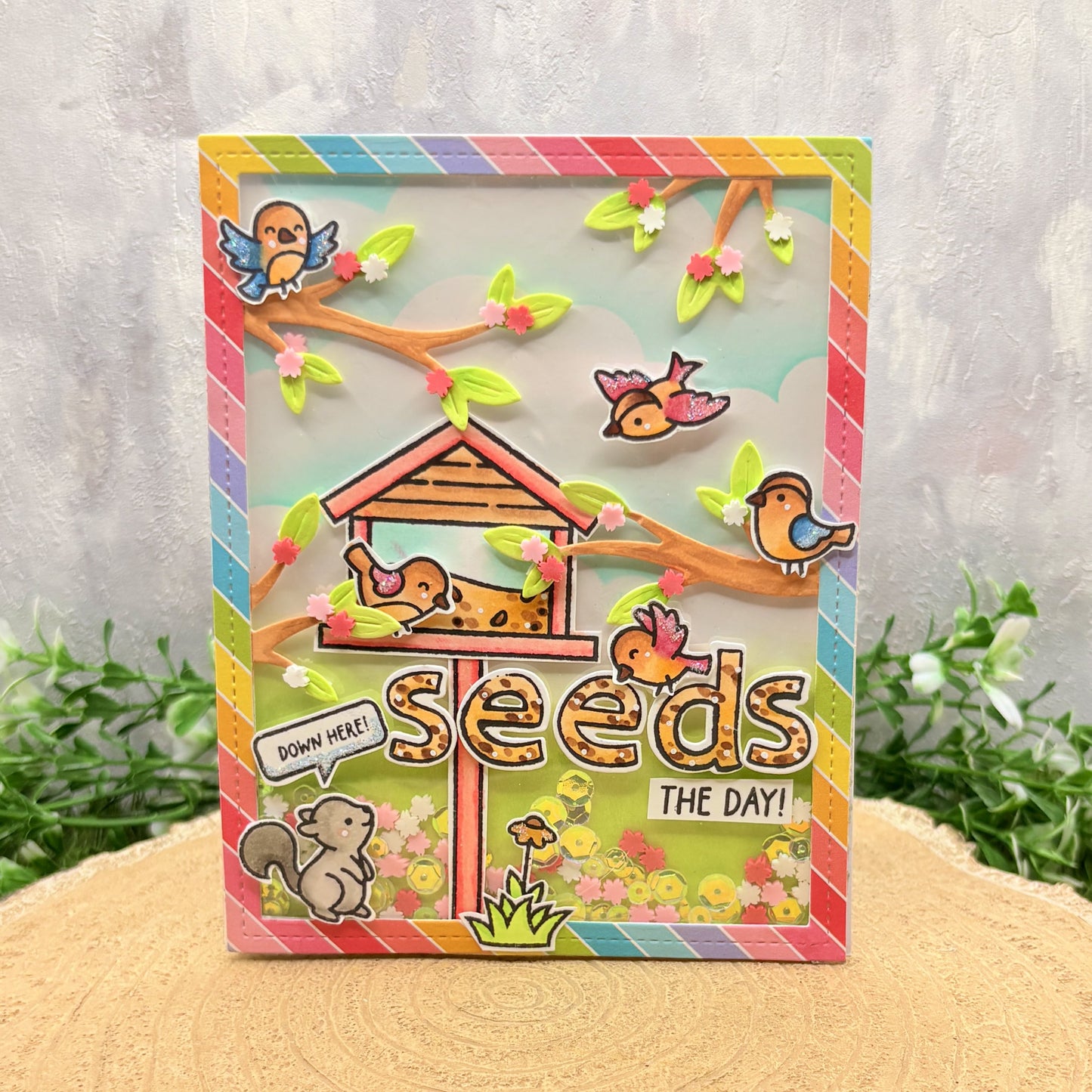 Seeds the Day Bird Feeder Handmade Card