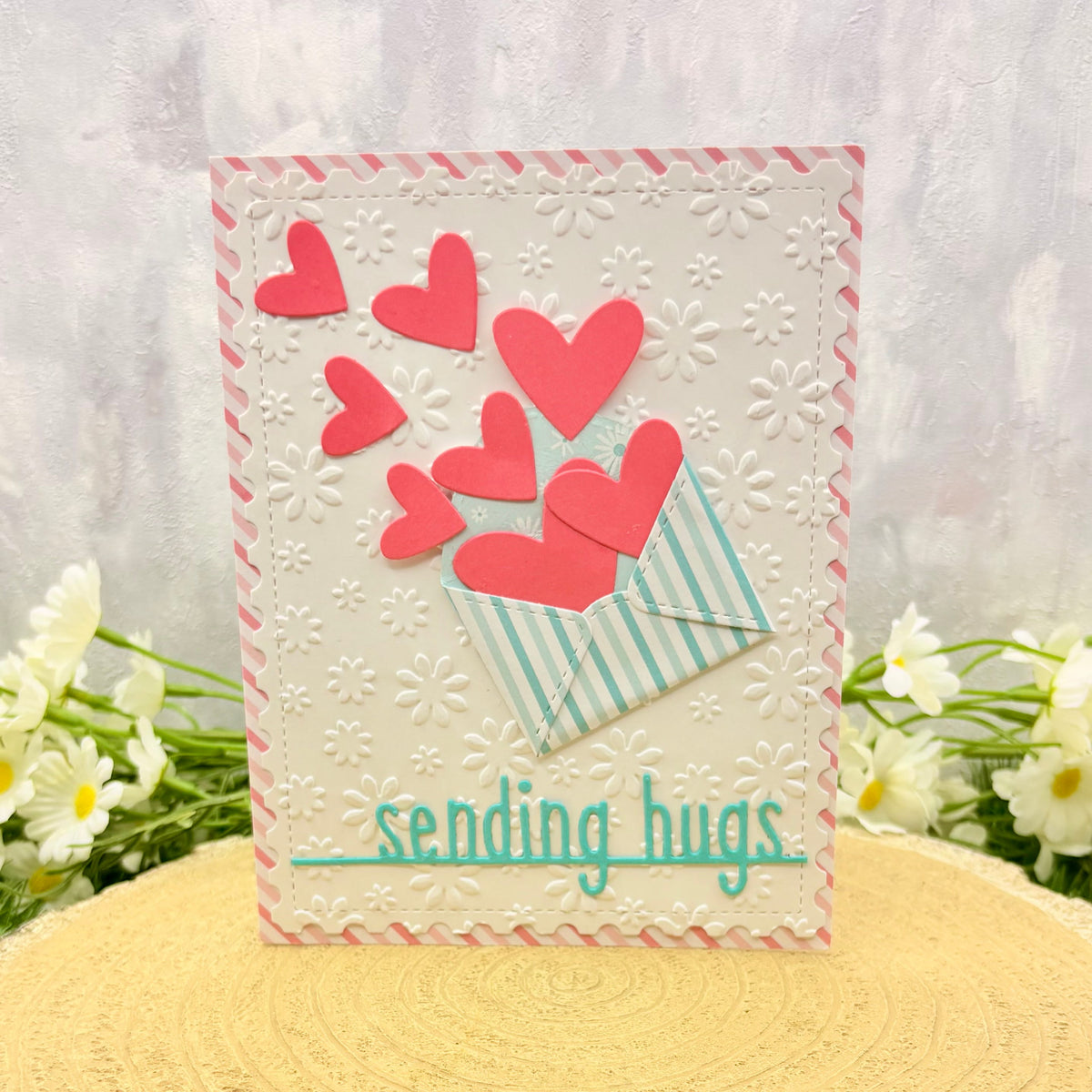Sending Hugs Heart Filled Envelope Handmade Card