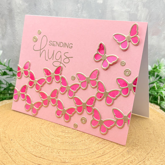 Sending Hugs Pink Butterflies Handmade Card-1