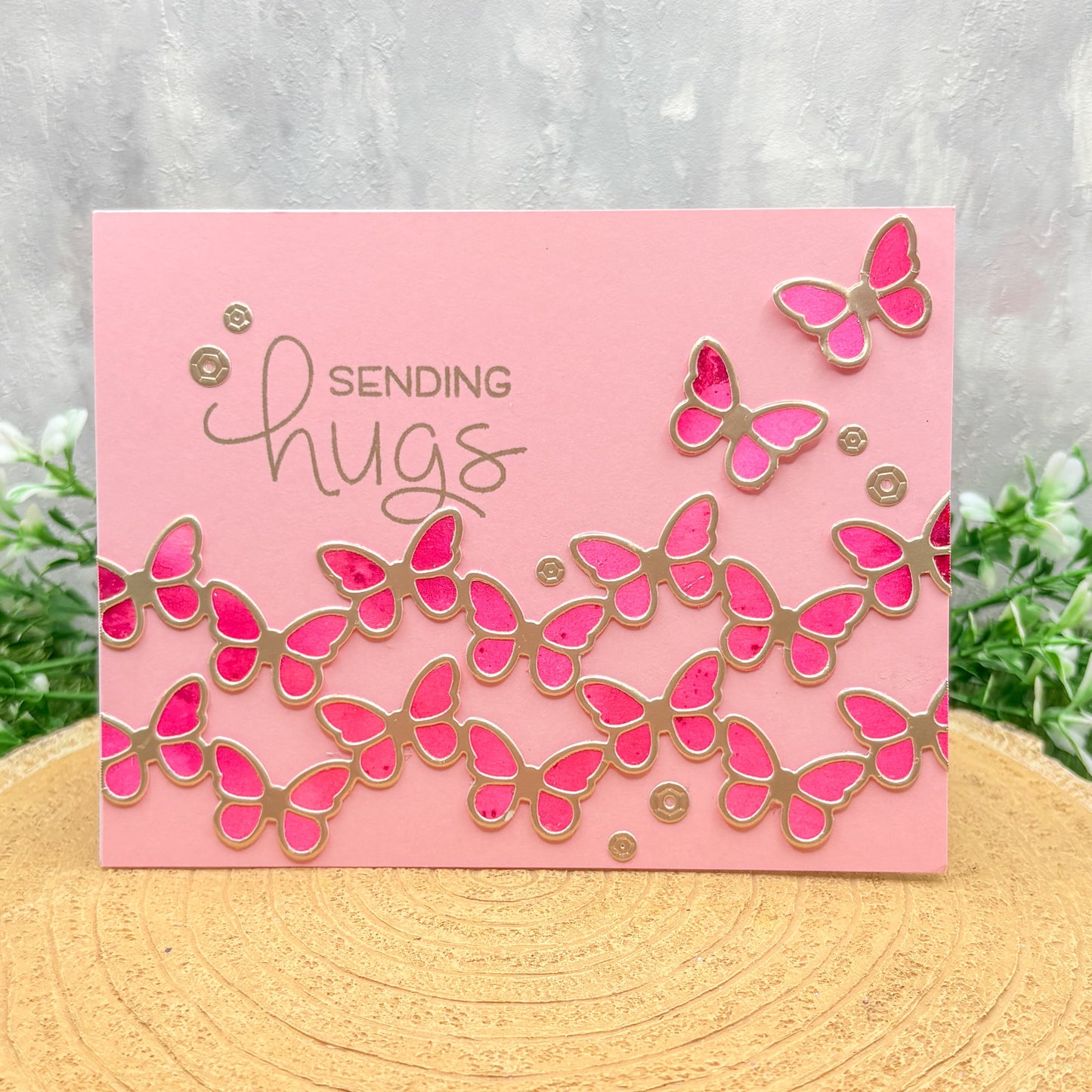 Sending Hugs Pink Butterflies Handmade Card