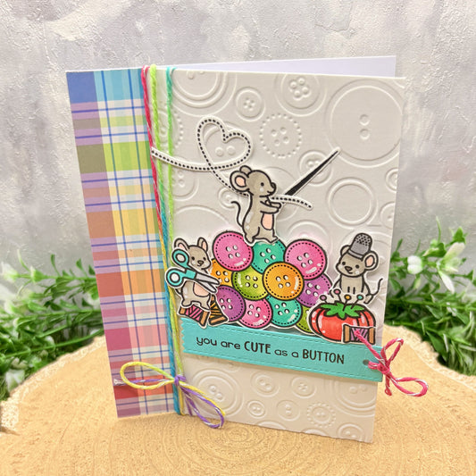 Sewing Mice Cute as Buttons Handmade Card-1