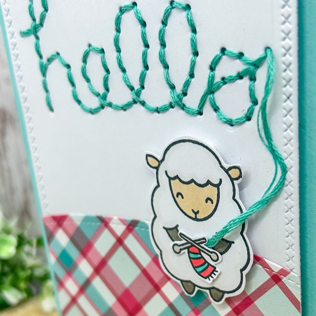 Sheep Knitting Hello Handmade Card-2