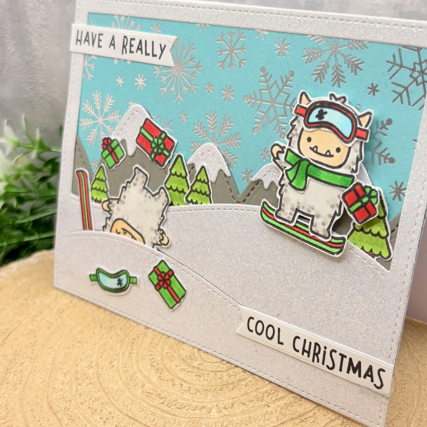 Snowboarding Yeti's Handmade Christmas Card