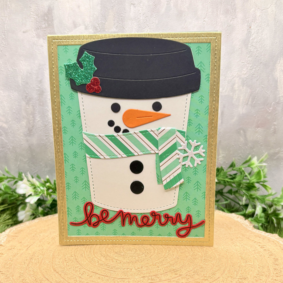 Snowman Travel Cup Handmade Christmas Card