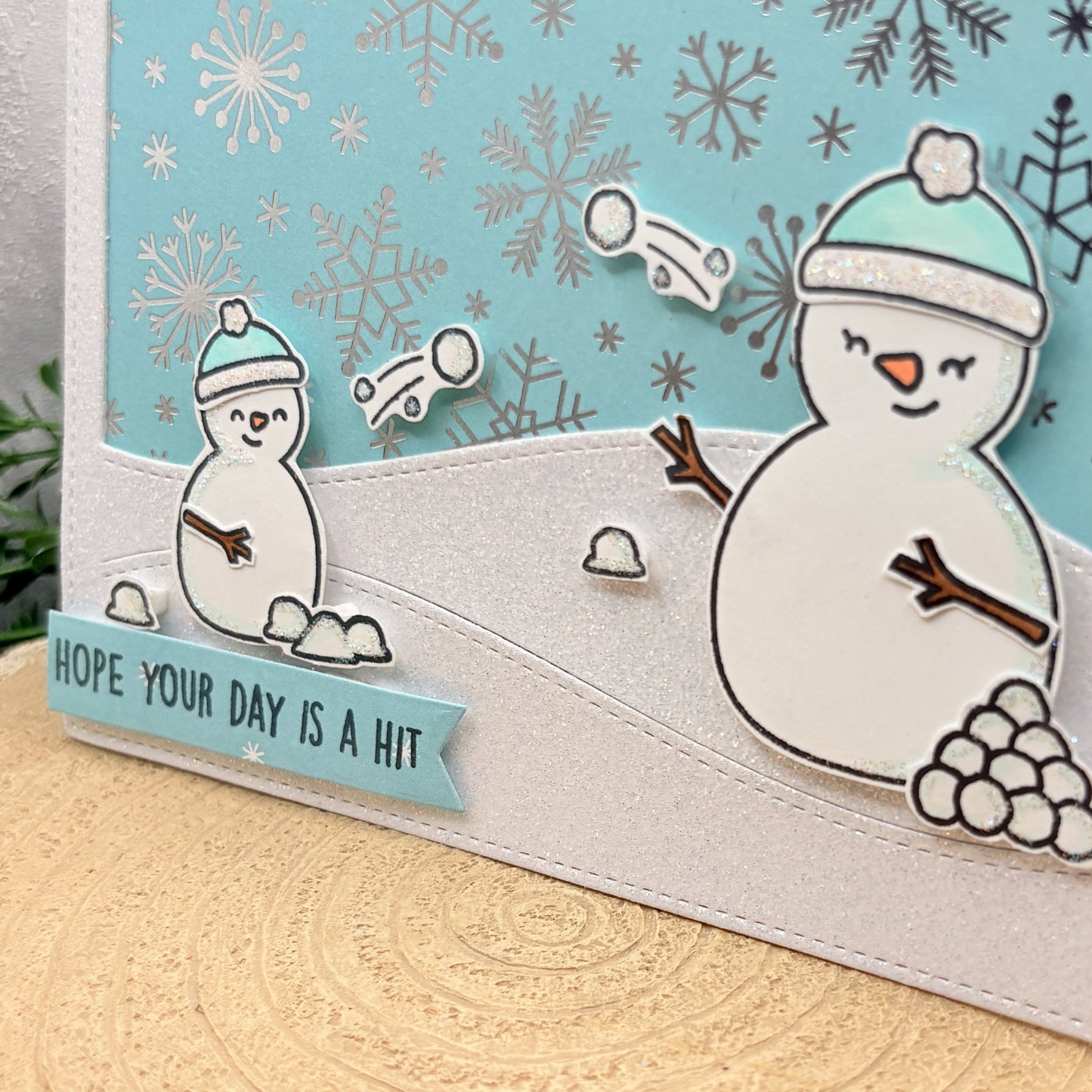 Snowmen Throwing Snowballs Handmade Christmas Card-2