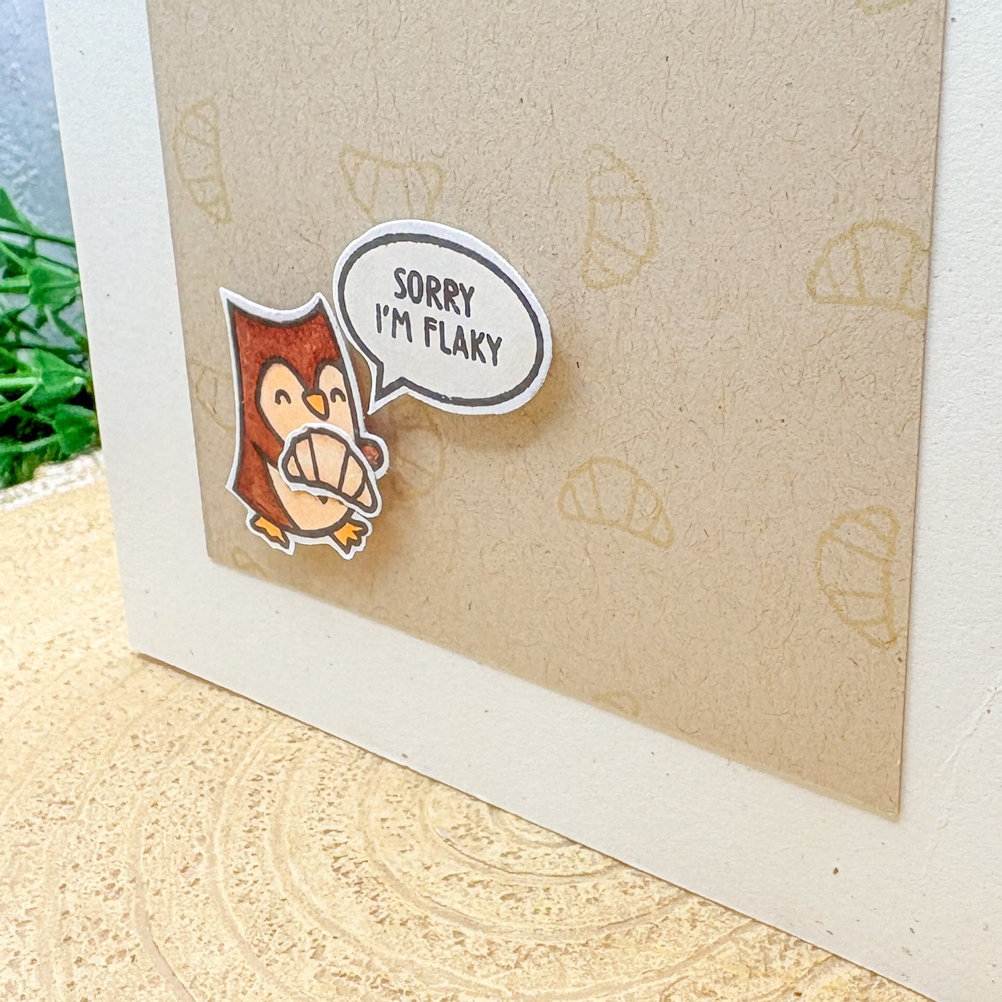 Sorry I'm Flaky Owl & Croissant Handmade Card-2