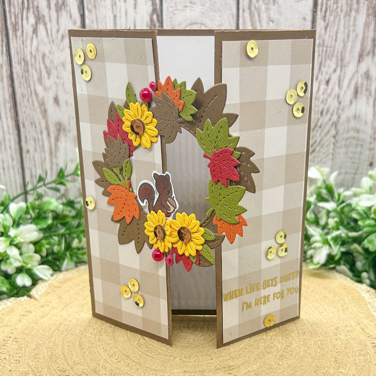 Squirrel Autumn Tri Fold Handmade Card