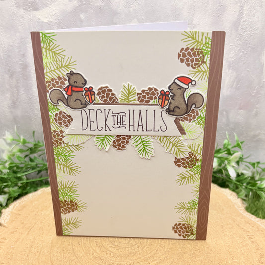 Squirrels & Pine Cones Deck The Halls Handmade Christmas Card-1