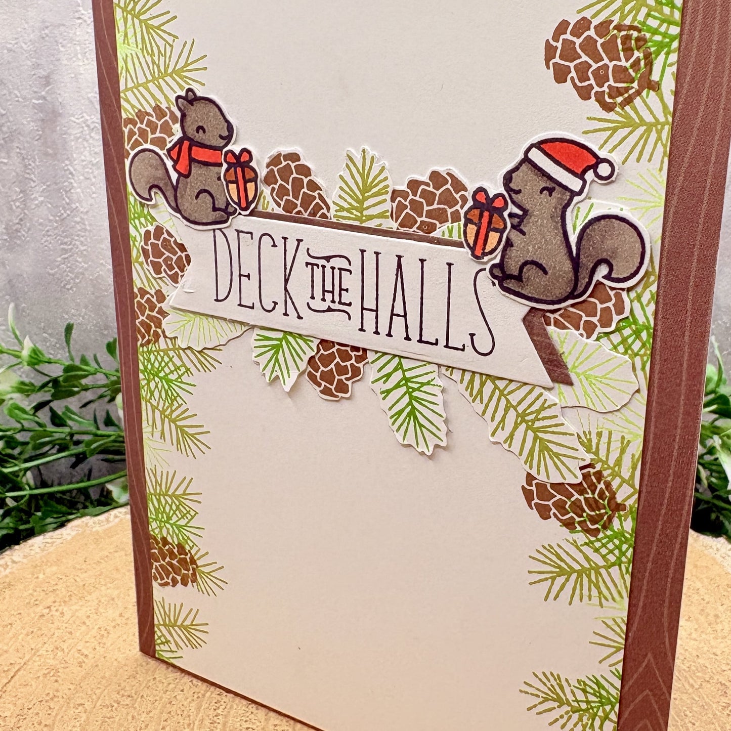 Squirrels & Pine Cones Deck The Halls Handmade Christmas Card-2