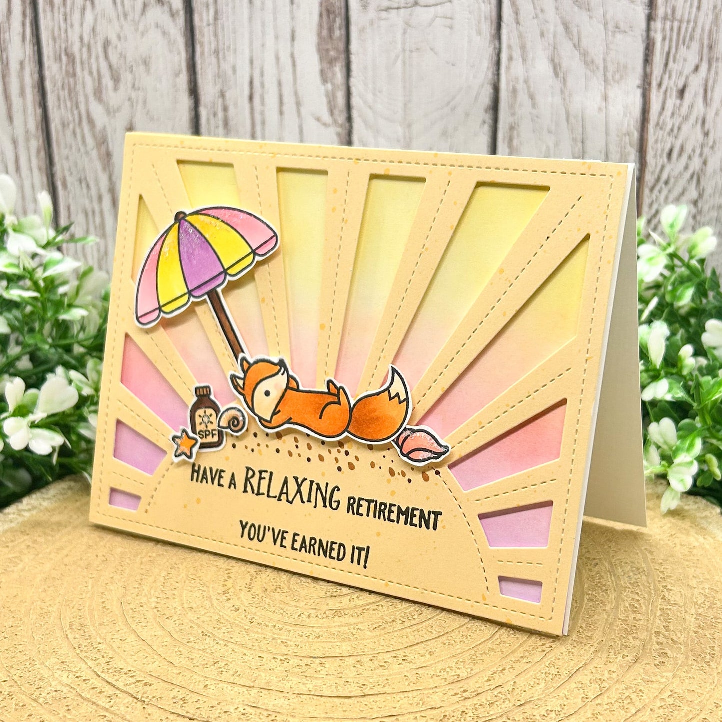Sunbathing Fox Relaxing Retirement Handmade Card-1