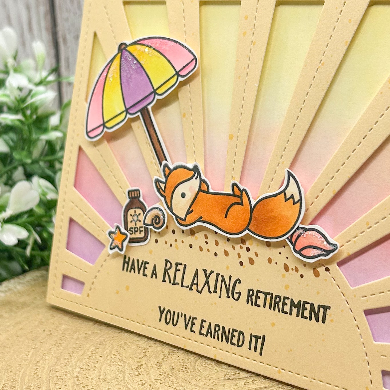 Sunbathing Fox Relaxing Retirement Handmade Card-2