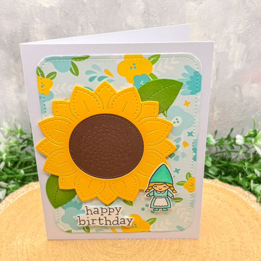 Sunflower Gnome Girl Handmade Birthday Card-1
