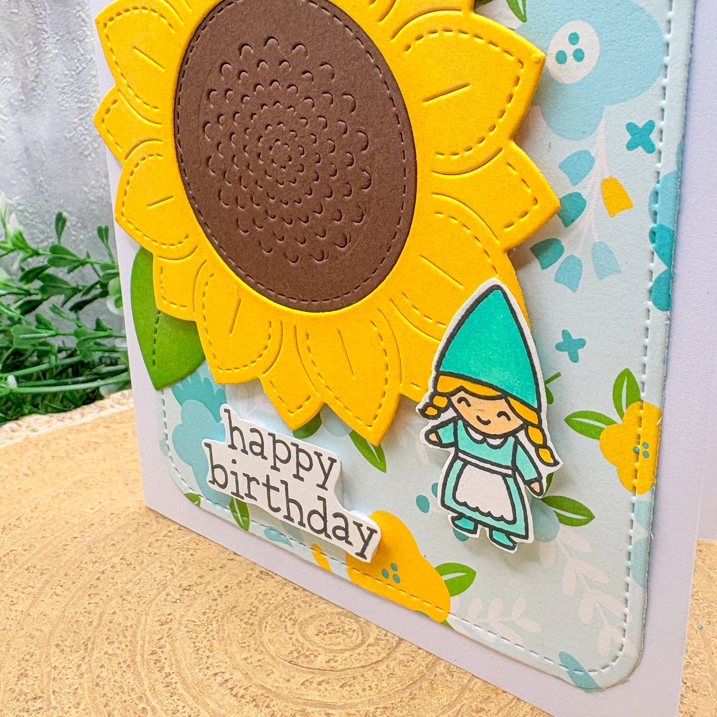Sunflower Gnome Girl Handmade Birthday Card-2