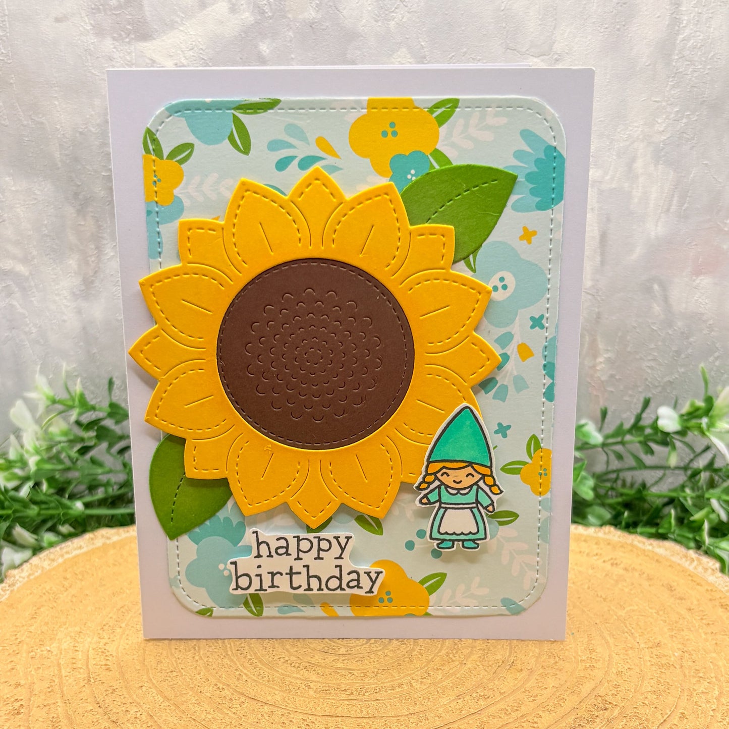 Sunflower Gnome Girl Handmade Birthday Card