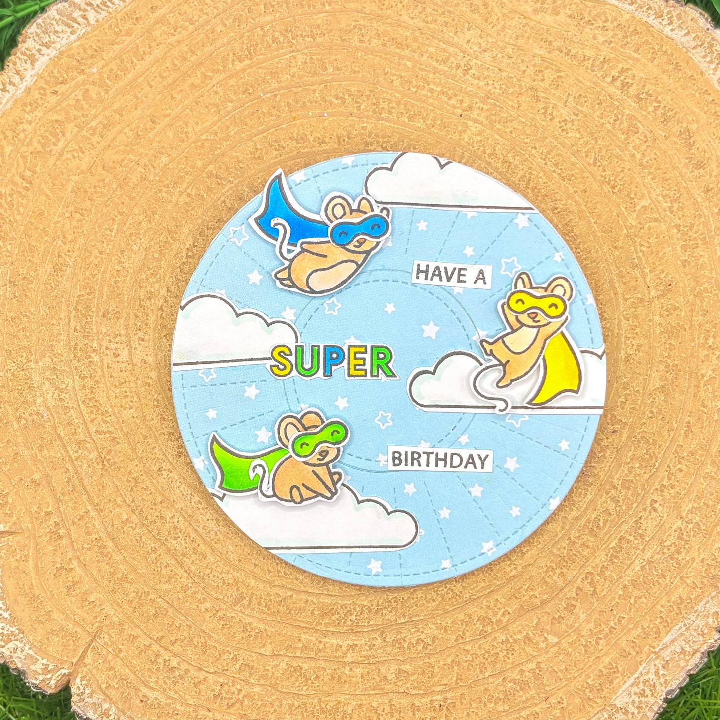 Super Mice Standing Easel Handmade 5th Birthday Card-2