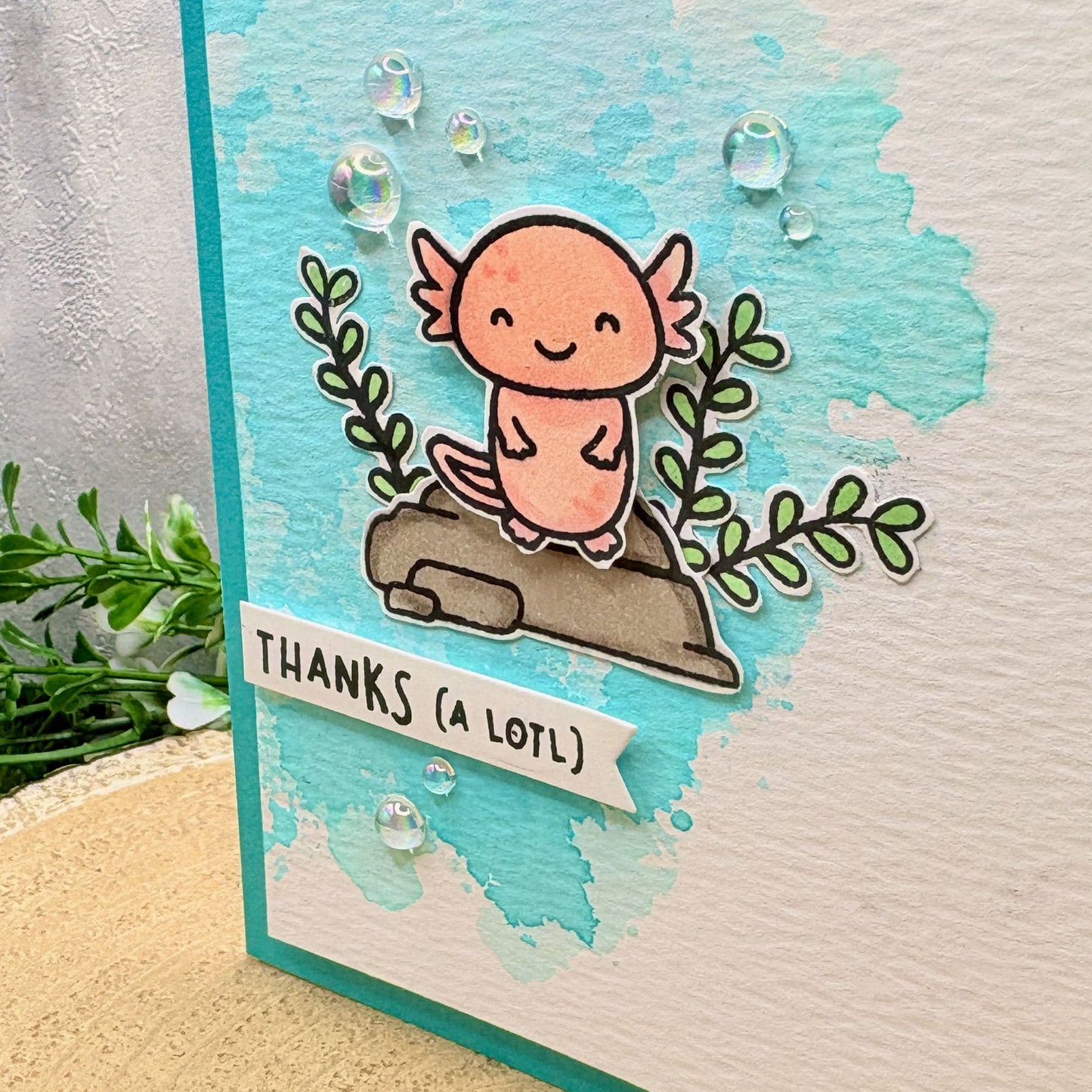 Thanks A Lotl Pink Axolotl Handmade Thank You Card-2
