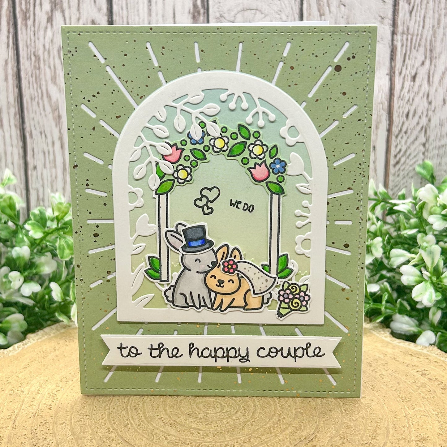 To The Happy Couple Cute Bunnies Handmade Wedding Day Card