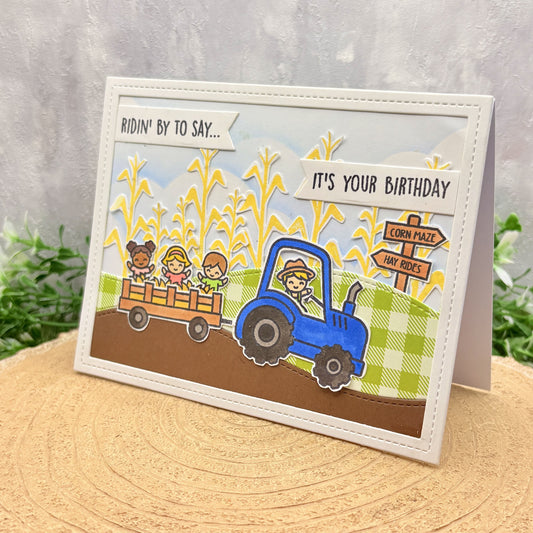 Tractor Corn Field Handmade Birthday Card-1
