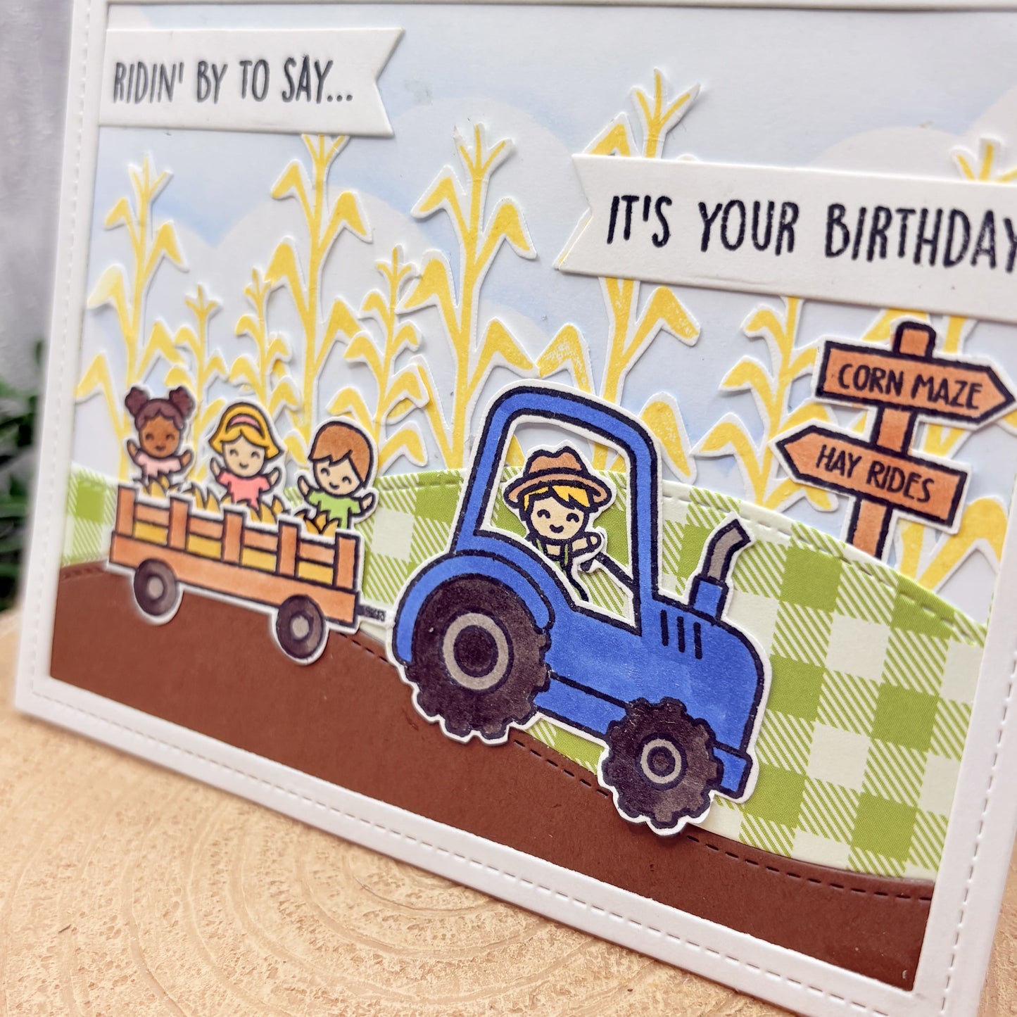 Tractor Corn Field Handmade Birthday Card-2