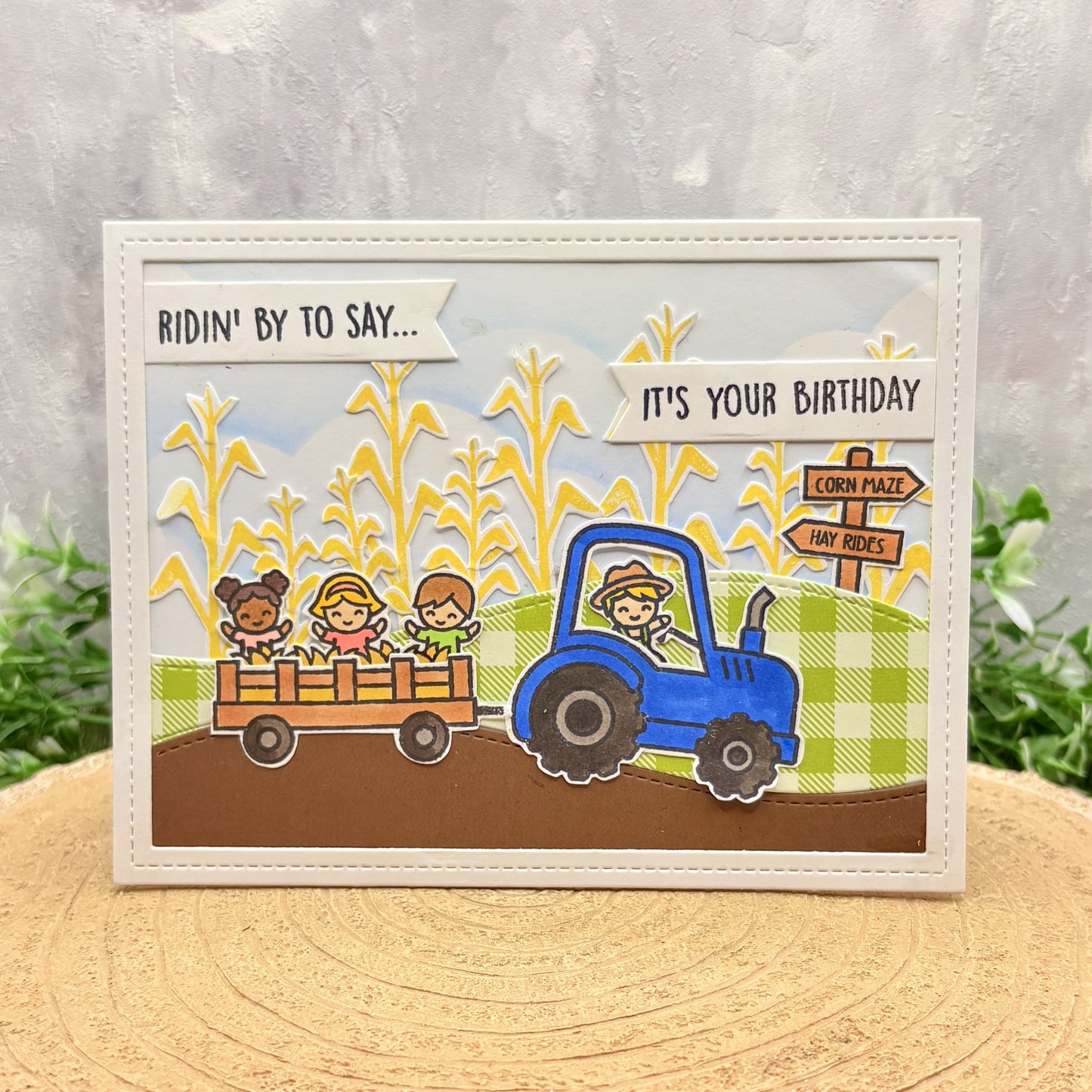 Tractor Corn Field Handmade Birthday Card