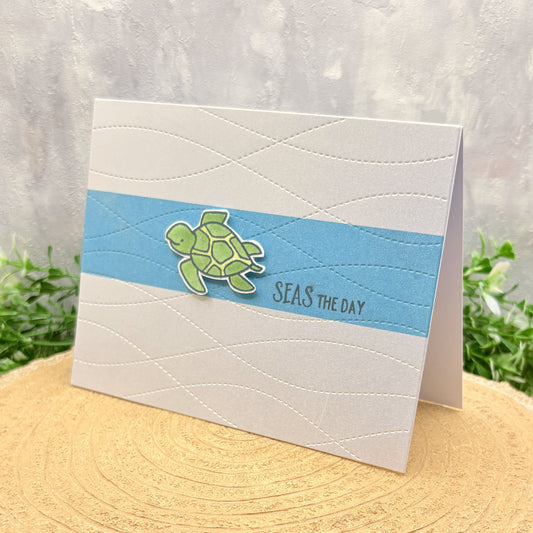 Turtle Seas The Day Pun Handmade Card-1