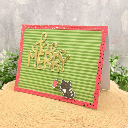 Tuxedo Cat Be Merry Handmade Christmas Card-1