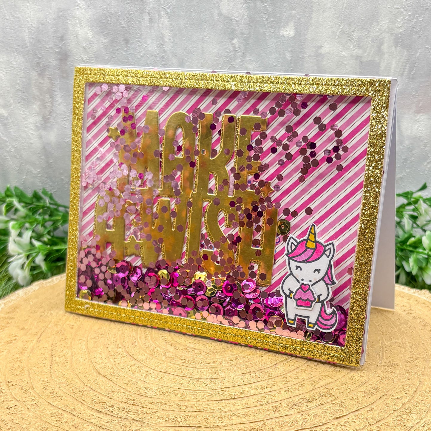 Unicorn Make A Wish Handmade Shaker Birthday Card-1
