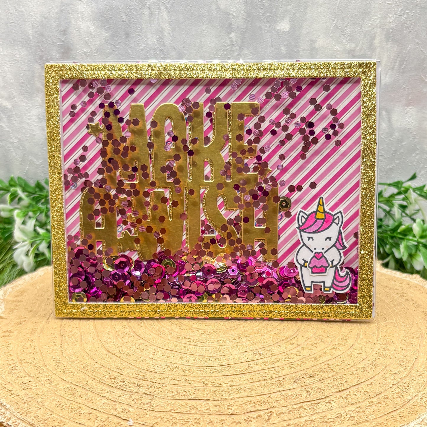 Unicorn Make A Wish Handmade Shaker Birthday Card