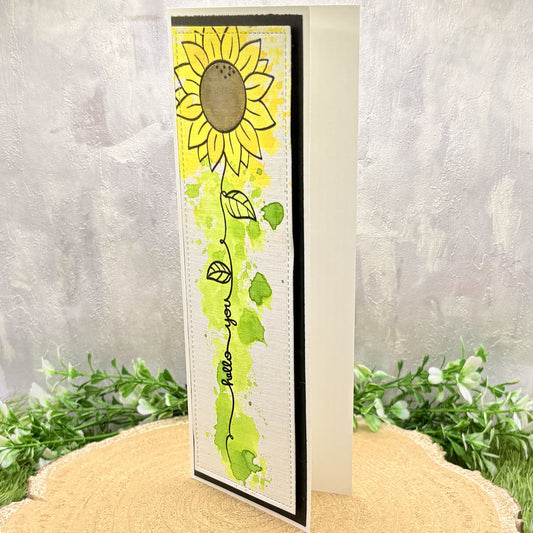 Watercolour Sunflower Hello You Handmade Slimline Card-1