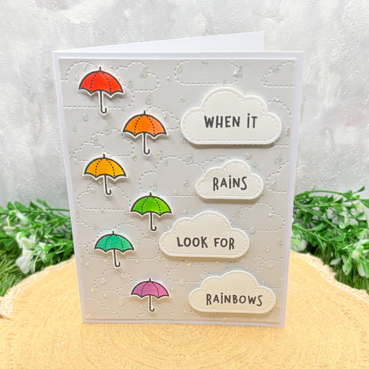 When It Rains Look For Rainbow Umbrella Handmade Card-1