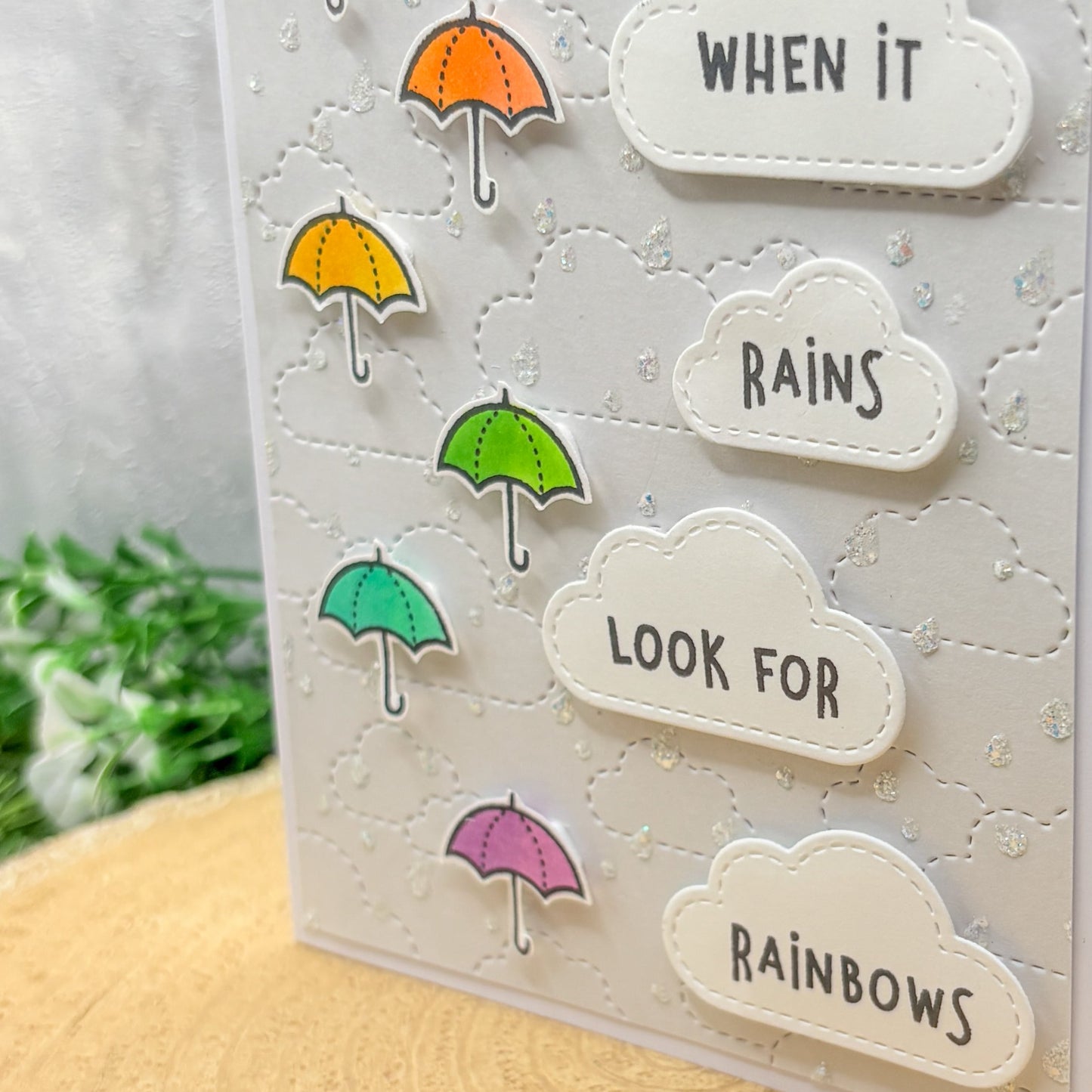 When It Rains Look For Rainbow Umbrella Handmade Card-2