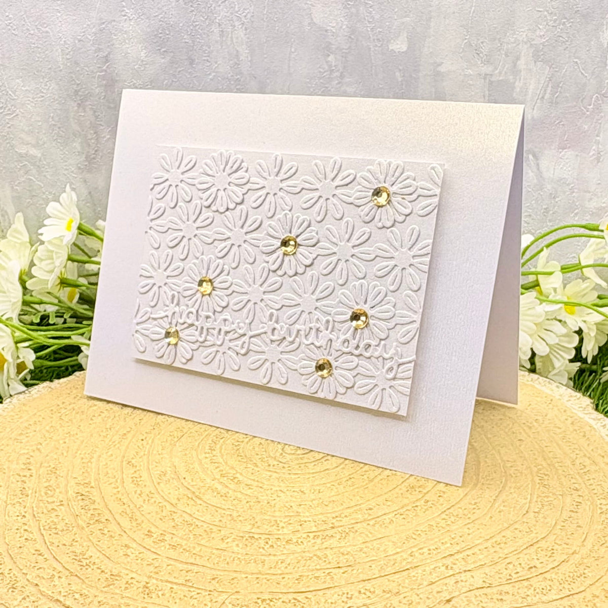 White Floral Handmade Birthday Card-1