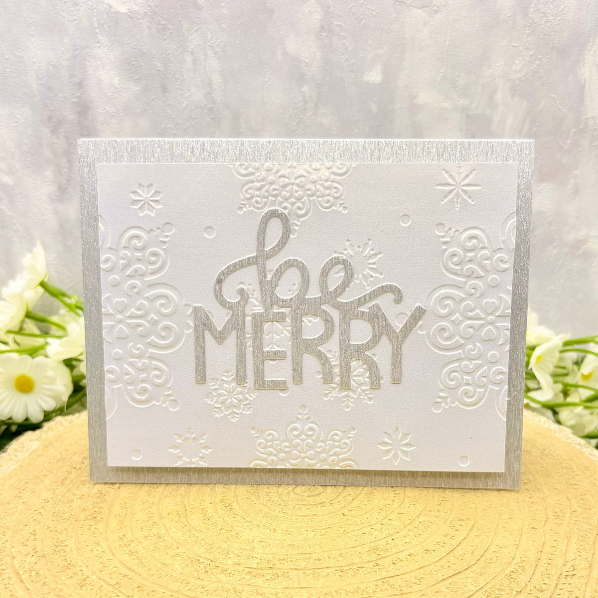 White & Silver Be Merry Handmade Christmas Card