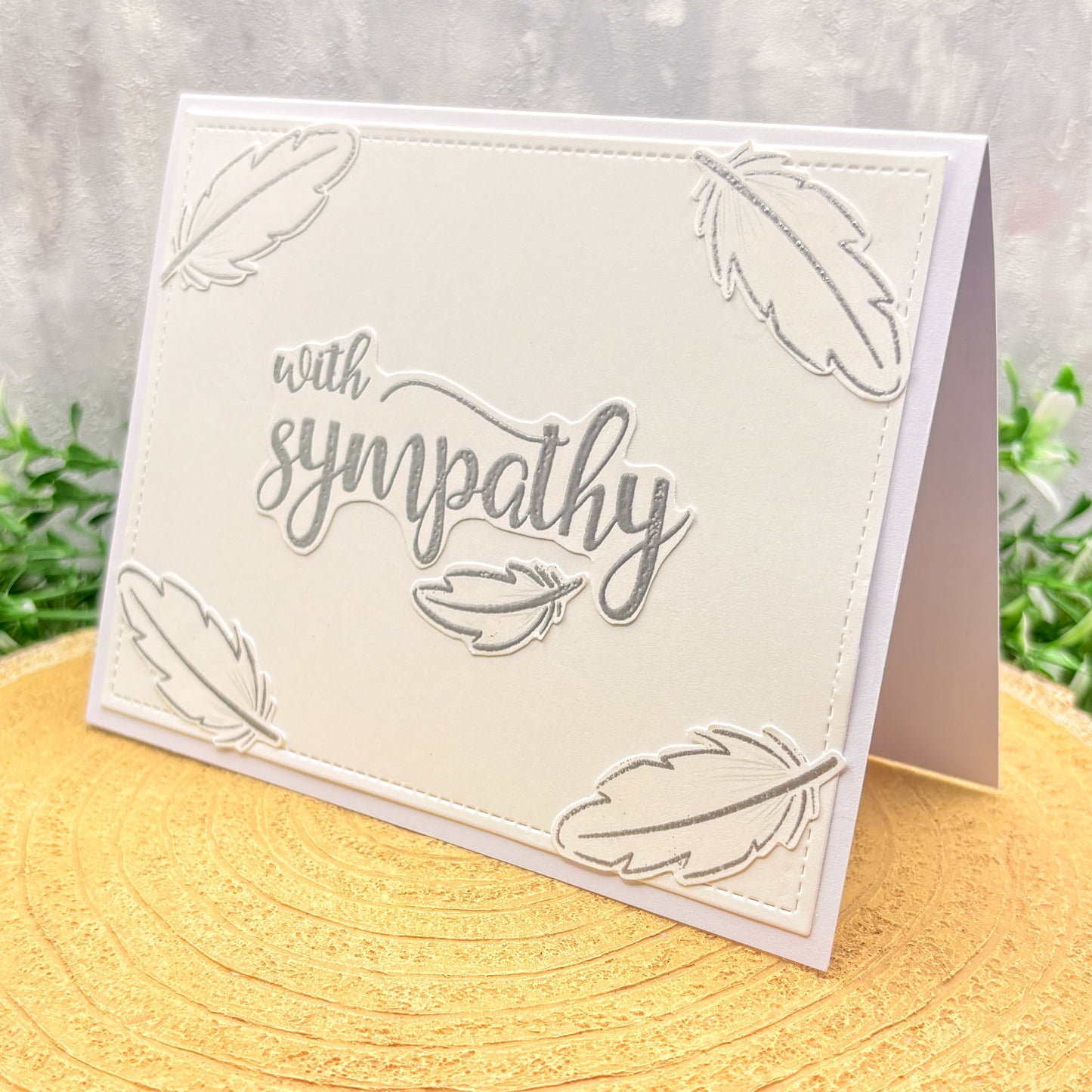 White & Silver Feathers Handmade With Sympathy Card (4 Different Styles)