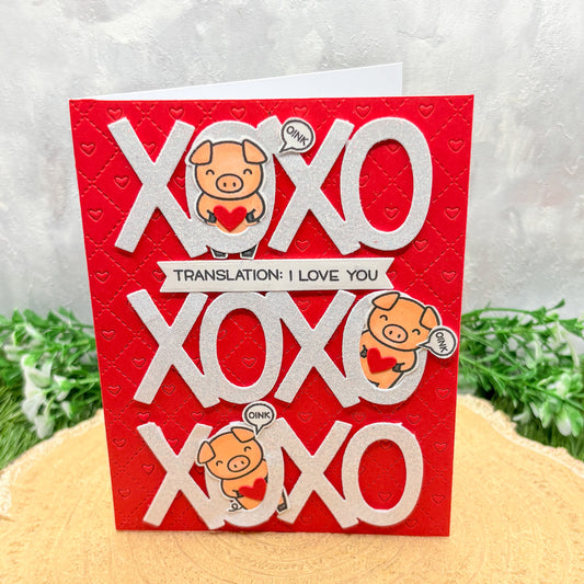 XOXO Pigs I Love You Handmade Valentine's Day Card-1