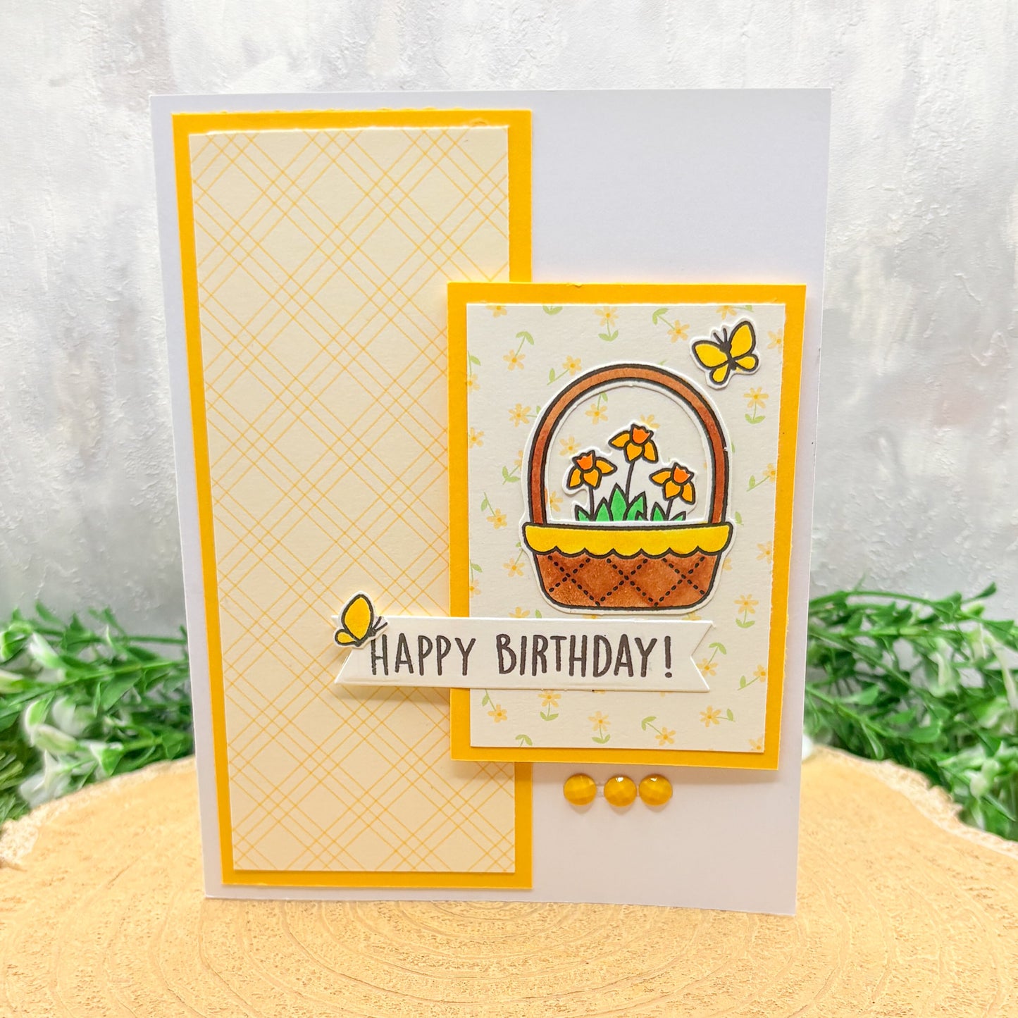 Yellow Floral Patterned Handmade Birthday Card
