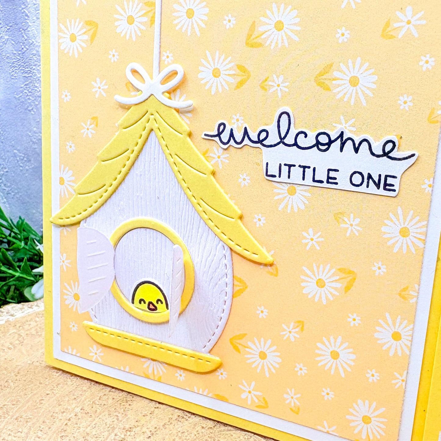 Yellow Welcome Little One Handmade New Baby Gift Card Holder Card-2