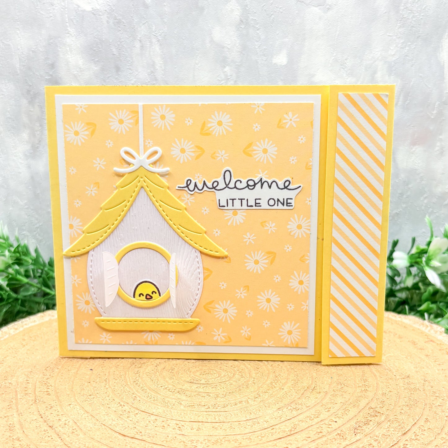 Yellow Welcome Little One Handmade New Baby Gift Card Holder Card