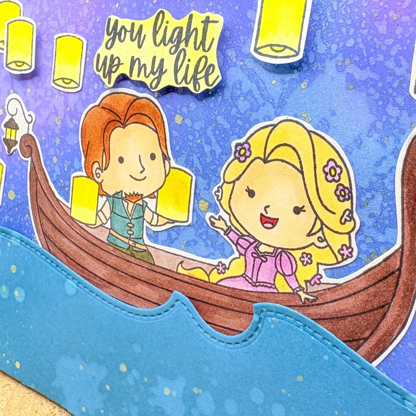 You Light Up My Life Character Couple Handmade Card-2