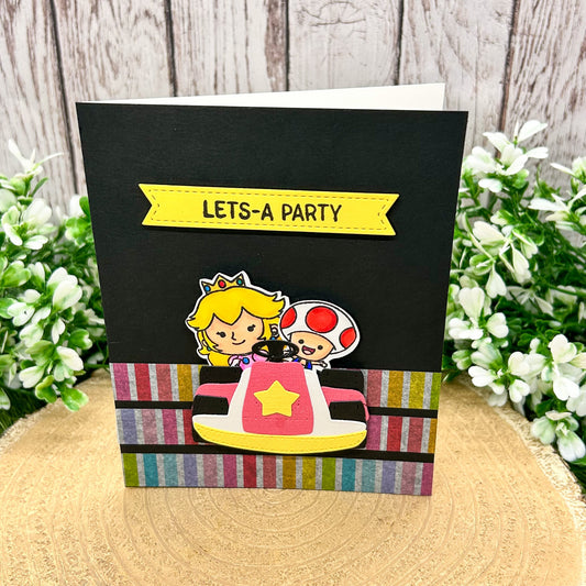 Karting Princess & Mushroom Character Themed Handmade Card-1