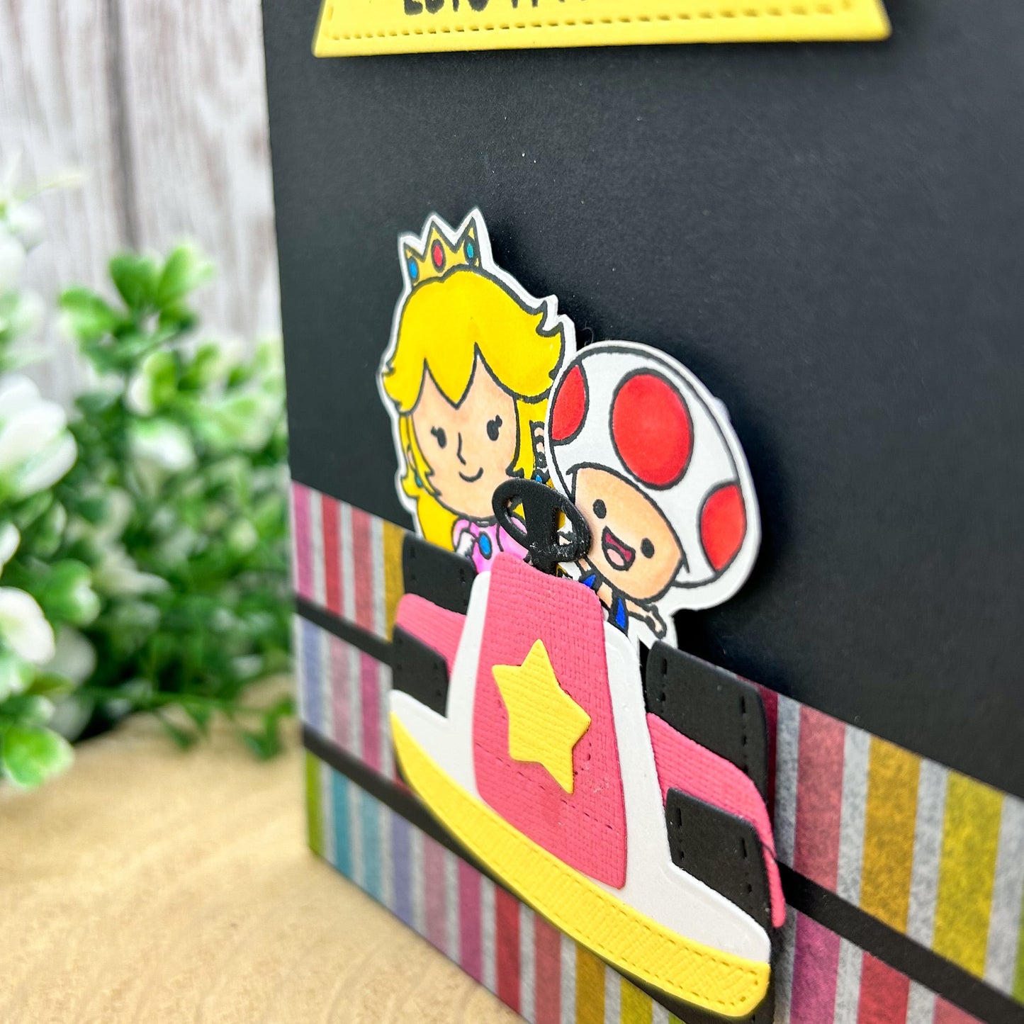 Karting Princess & Mushroom Character Themed Handmade Card-2