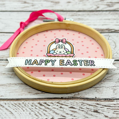Pink Easter Bunny Basket Embroidery Hoop Hanging Ornament-1
