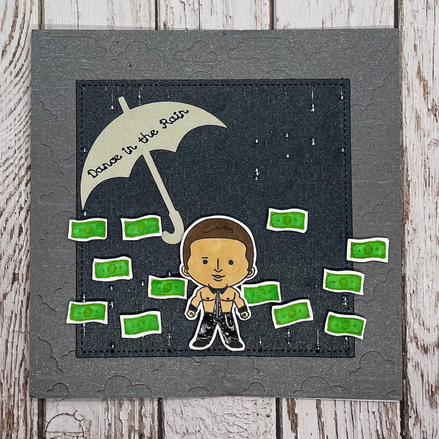 Dancing Mike In The Rain Handmade Greetings Card