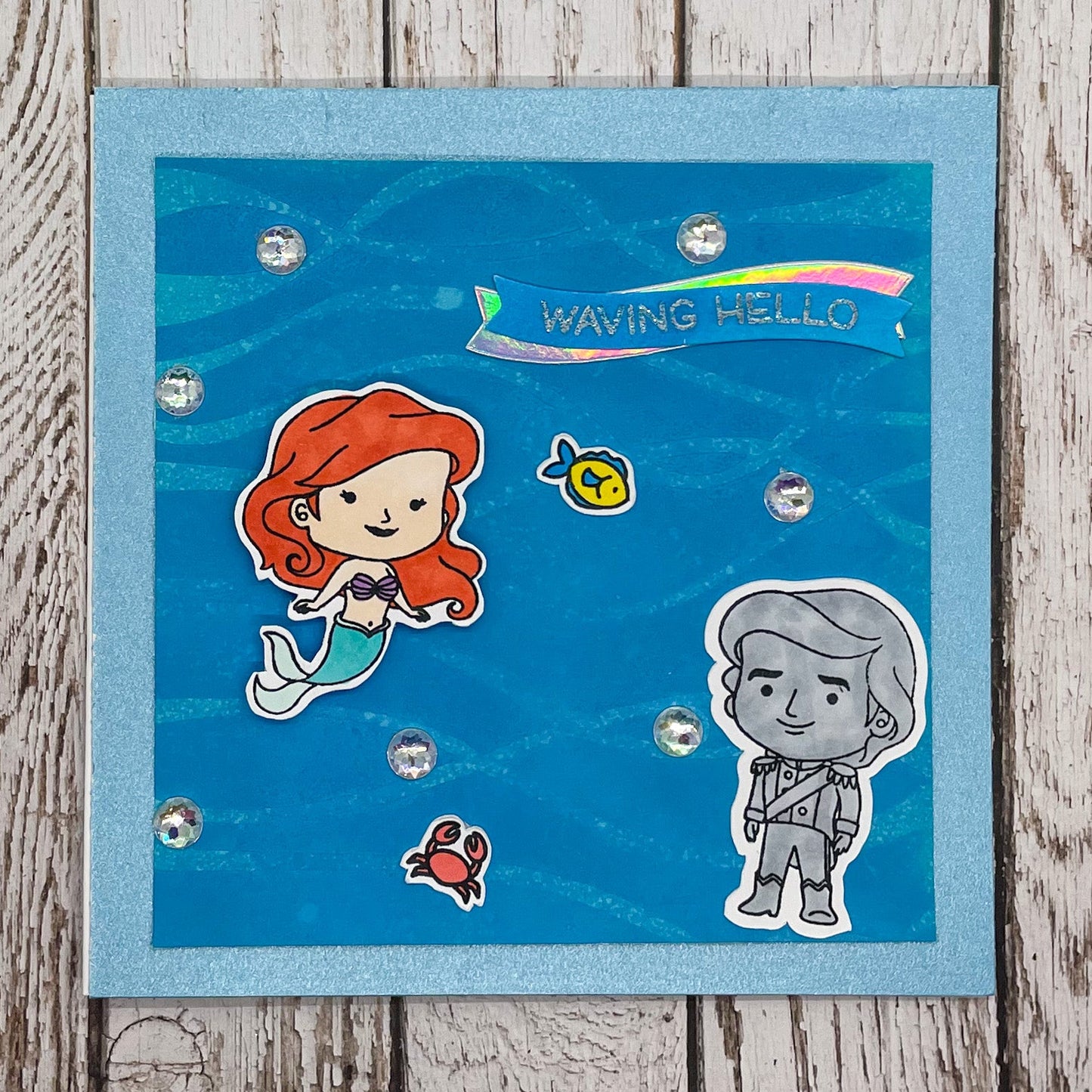 Mermaid Waving Hello Handmade Greetings Card