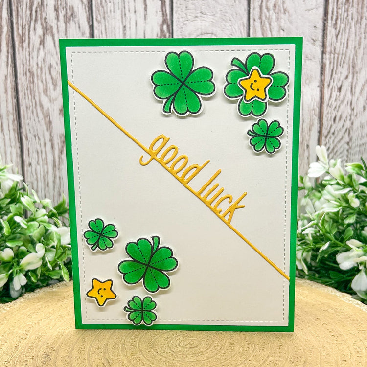 Four Leaf Clovers Handmade Good Luck Card