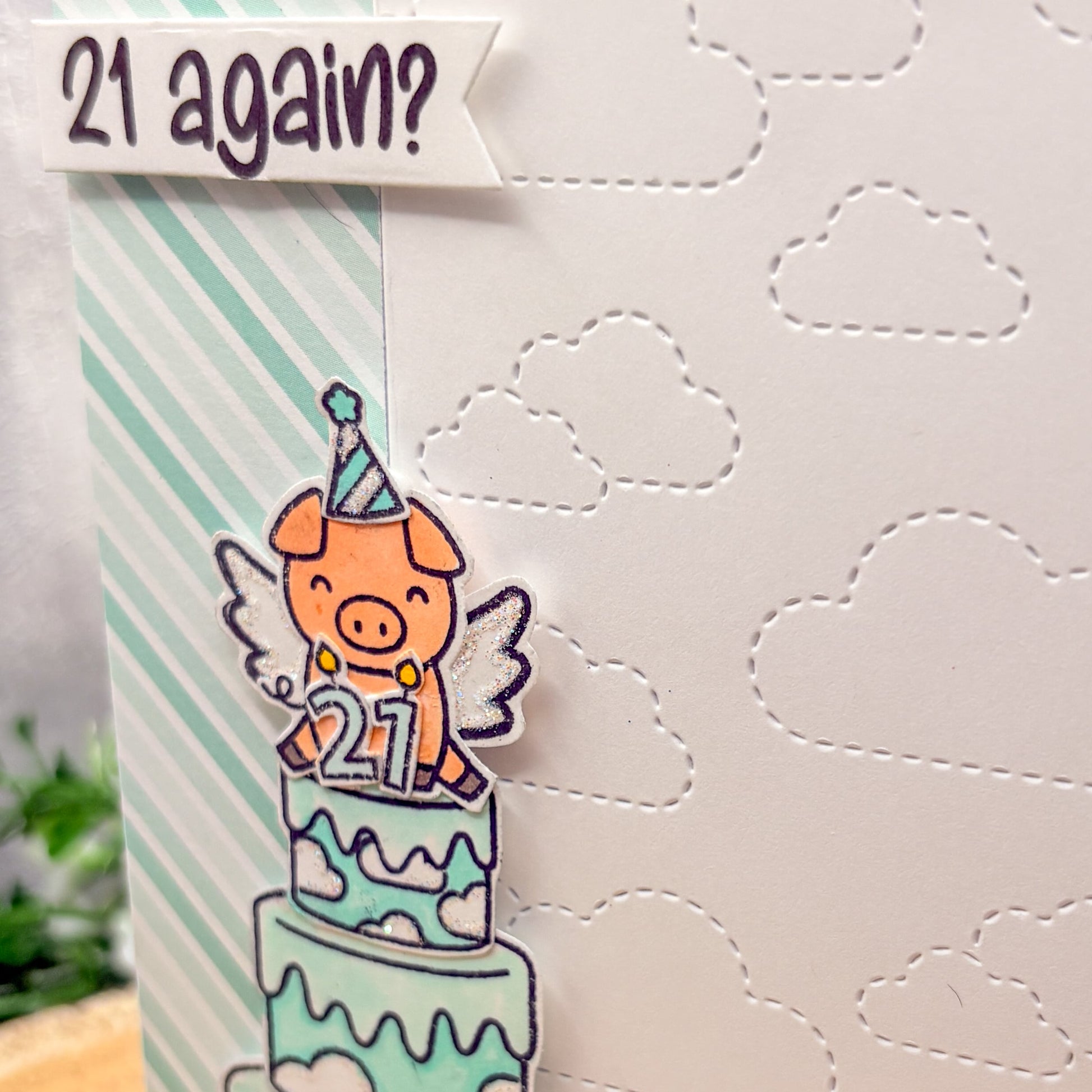 21 Again Flying Pig Joke Handmade Birthday Card-2