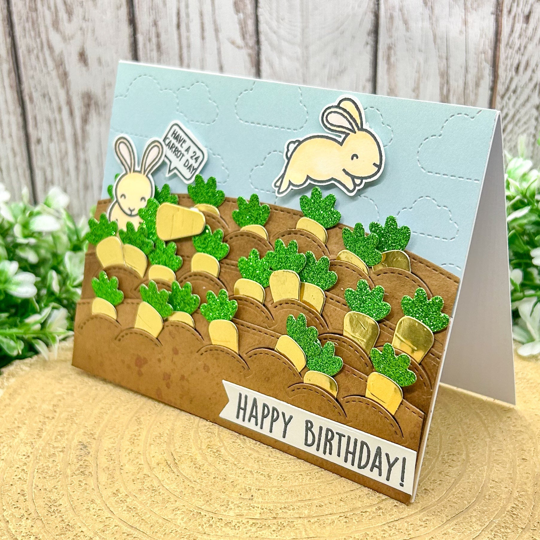 24 Carrot Bunnies Handmade Birthday Card-1