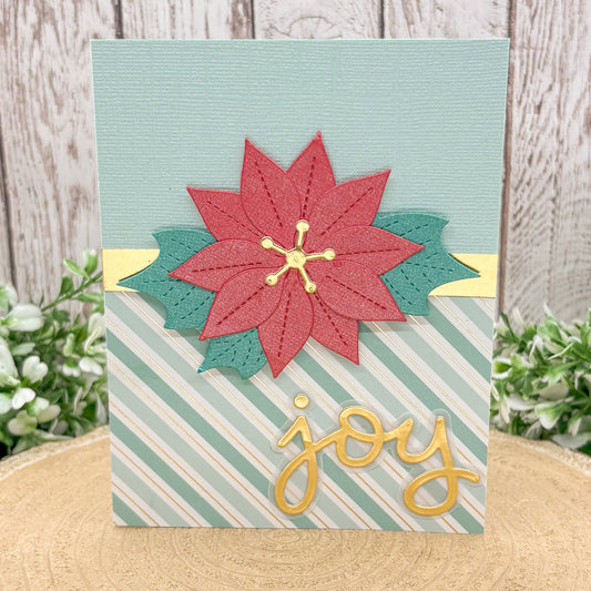 Red Poinsettia & Teal Handmade Christmas Card