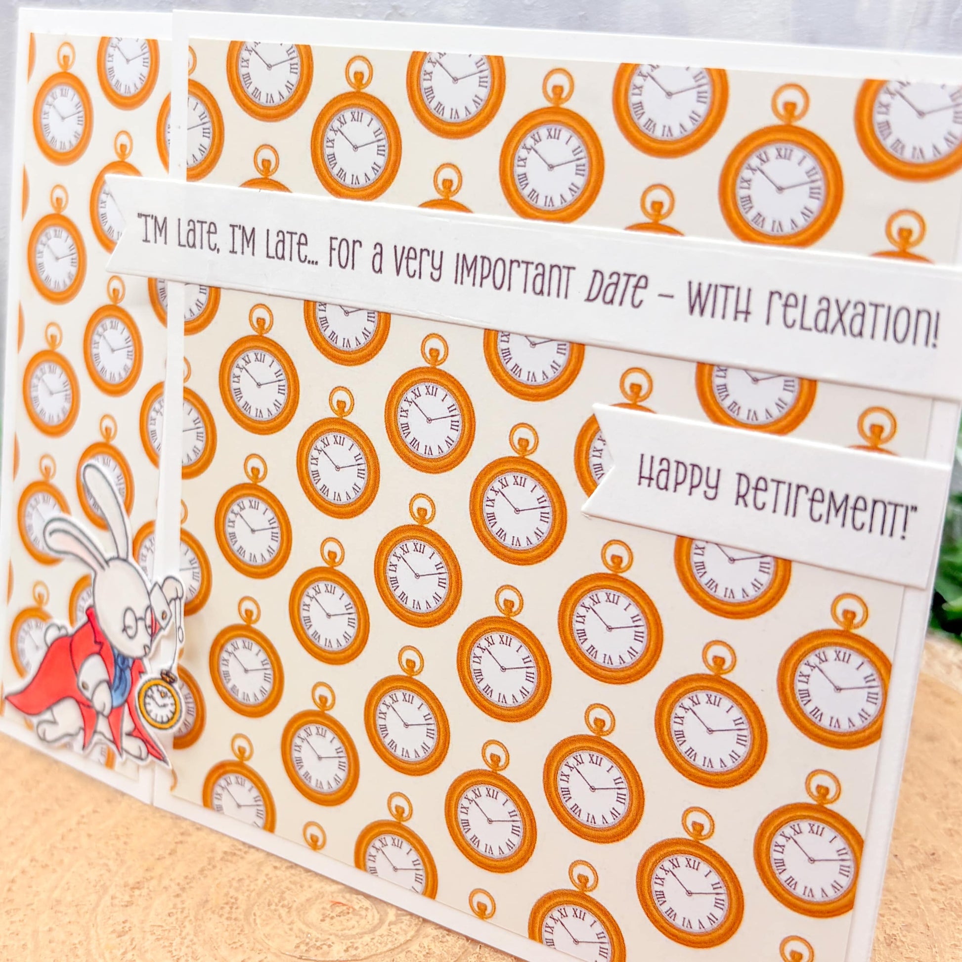 Alice White Rabbit Happy Retirement Handmade Card-2
